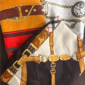 3 Colorful Chain and Belt silk Pattern Scarves